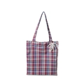 Borsa tote a quadri rossi e blu con ciondolo a fiocco in pizzo e perle eleganti - Multicolore - Con Pendente Perla e Pizzo