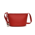 Borsa a secchiello rossa in pelle con trama a litchi e ciondolo a cuore in argento - Rosso