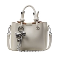Creamy white lychee texture bucket bag with knotted handle and silver heart charms - Creamy White Style - With Pendant