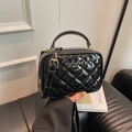 Classic black quilted crossbody bag with gold CLEAR K logo and adjustable strap - Black