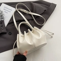 Chic cream white pleated handbag with drawstring closure and adjustable crossbody strap - White without Pendant
