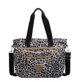 Borsa tote capiente con stampa leopardata bianca e nera e tracolla regolabile - Nero