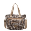 Borsa tote in tela leopardata con tasche con cerniera e tracolla regolabile rimovibile - Cachi