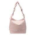 Pink minimalist tote bag with ruched cloud shoulder strap and white logo label - Pink