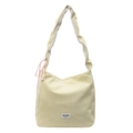 Light yellow Korean style tote bag with pleated straps and pink drawstring charm - Yellow
