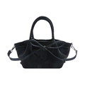 Elegante schwarze Beuteltasche mit Lychee-Struktur, Schleife und Silberbeschlägen - Schwarz