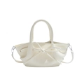 Schicke beige Eimertasche mit Schleife, Litschi-Textur und abnehmbarem Schultergurt, Stil 2025 - Weiß