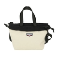 Borsa tote in tela a contrasto beige e nera con coulisse e tracolla rimovibile - Bianco