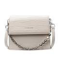 Elegante gebroken witte crossbody tas met steenpatroon en parelketting handvat - Broken Wit