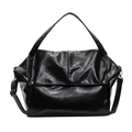 Bolso tote vintage grande en cuero encerado brillante negro con correa ajustable - Negro
