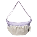 Bolso bandolera bicolor lavanda y beige con diseño fruncido y detalles deportivos - Morado
