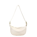 Bolso de hombro media luna blanco crema en cuero granulado con detalles metálicos dorados - Blanco Roto