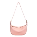 Bolso hobo de cuero rosa con grano de lichi, cremallera y correa fina de hombro - Rosa