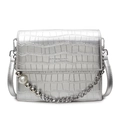 Zilveren crossbodytas met krokodillenpatroon en decoratieve parel- en metalen ketting - Zilver