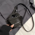 Mini black glossy square handbag with Louie Daiximan logo and round top handle - No Pendant / Black