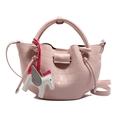 Sac seau rose clair en cuir croco avec poignée et breloque cheval élégante - Rose - Sans Pendentif