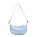 Chic light blue crescent tote bag in lychee pattern faux leather with adjustable strap - Blue