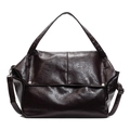 Bolso tote vintage de cuero marrón oscuro encerado con gran capacidad y correa - café