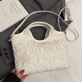 Chic pleated cream bucket bag with top handle and detachable crossbody shoulder strap - Without Pendant / White without Pendant