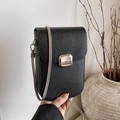 Minimalist black pebble leather phone bag with silver metal clasp and chain strap - No Pendant / Black