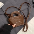 Mini dark brown glossy patent leather crossbody bag with a handle and shoulder strap - No Pendant / Brown