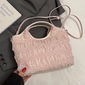 Chic pink pleated bucket bag with silk-like texture and adjustable shoulder strap - Without Pendant / Pink - No Pendant