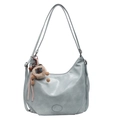 Bolso hobo de cuero suave gris azulado con correas y un colgante de osito - Azul Claro (Con Colgante de Duende del Hollín)
