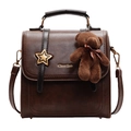British retro style brown handbag with plush bear charm and metallic star detail - Brown