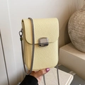 Minimalist light yellow crossbody phone bag with lychee texture and silver chain strap - No Pendant / Yellow