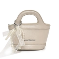 Mini off-white patent leather handbag with decorative pearls and elegant lace detailing - Lace Pearl Bow Pendant / White