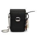 Black pebbled leather mini crossbody phone bag with metal buckle and cartoon charm - With Silicone Pendant / Black