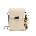 Minimalist cream white pebble leather mini crossbody cell phone bag with silver chain - With Silicone Pendant / White