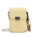 Minimalist light yellow crossbody phone bag with litchi texture and pearl charm - With Silicone Pendant / Yellow