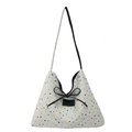 Borsa tote in tela bianca con pois colorati e dettaglio fiocco in corda scura - Bianco