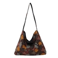 Borsa tote etnica patchwork con motivi colorati e dettaglio coulisse decorativa - Marrone