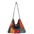 Borsa tote patchwork etnica con motivi geometrici colorati e coulisse nera sottile - Colorato