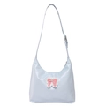 Light blue faux leather tote bag with pink bow and lace details in sweet Lolita style - Blue - Without Pendant