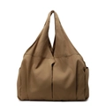 Minimalist large capacity tote bag in brown nylon with spacious side pockets - Khaki