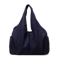 Minimalist large capacity canvas tote bag in navy blue with side pockets for daily commuting - Blue