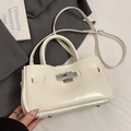 Chic cream white oil wax leather bucket bag with silver buckle and crossbody strap - No Pendant / White