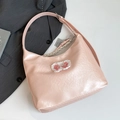 Pink glossy tote bag with lace bow and charms, minimalist large capacity shoulder bag - Pink With Pendant