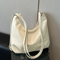 Chic off-white textured PU leather hobo shoulder bag with fashion logo detail - No Pendant / White