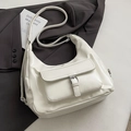 Sac hobo minimaliste blanc crème en cuir PU brillant avec bandoulière réglable - Blanc sans Pendentif