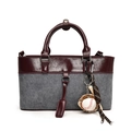 Petit sac à main vintage en cuir bordeaux et tissu rayé avec breloque de baseball - Sans pendentif / Gris fumé