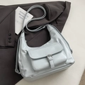 Sac hobo minimaliste en cuir PU bleu clair avec bandoulière réglable et boucle en métal - Bleu - Sans Pendentif