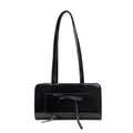 Sac baguette minimaliste en cuir verni noir avec nœud décoratif et fines bandoulières - Noir