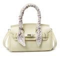 Pale yellow pebble leather handbag with gold twist lock and scarf-wrapped handle - Yellow-Small