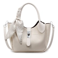 Secchiello chic bianco crema con texture coccodrillo e foulard decorativo sul manico - Bianco Sporco