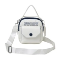 White mini crossbody phone bag with blue STORY lettering and adjustable strap - Off White