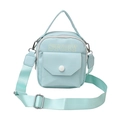 Light blue sporty crossbody phone bag with STORY print and adjustable woven strap - Blue